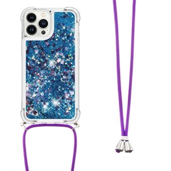 YB Quicksand-serien 4 till iPhone 15 Pro Flytande Bling Glitterfodral TPU Skyddande Telefonfodral med Hängsmycke