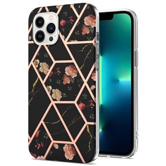 YB IMD-serien 1 till iPhone 15 Pro, elektropläterat TPU-fodral med marmormönster och blommotiv IMD-telefonfodral.