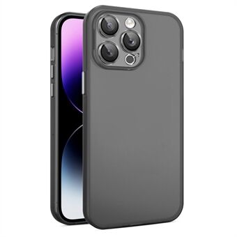 För iPhone 15 Pro Genomskinlig Matt Telefonfodral PC+TPU Skin-touch Överdrag med Glaslinsefilm