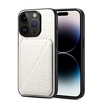 Stötsäker Ställtelefonfodral för iPhone 15 Pro av PC+TPU+PU-läder med krokodiltextur och korthållare