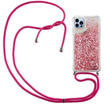 För iPhone 15 Pro Gradient Liquid Sequins skal TPU mobilfodral med lång rem