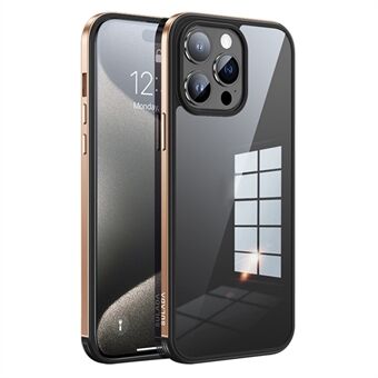 SULADA Minrui-serien för iPhone 15 Pro TPU + härdat glas telefonfodral Metalram Elektropläterad antigliderfodral med metallram