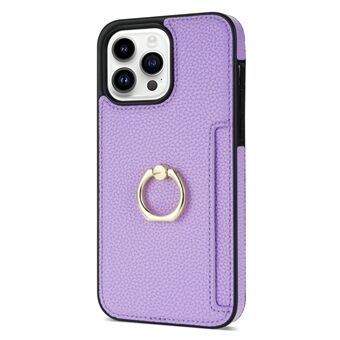 TPU+PU Läder Telefonfodral Korthållare för iPhone 15 Pro Stötsäkert Telefonfodral med Ringfotstöd