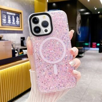 För iPhone 15 Pro Glittrig Glitter TPU + Akryl Telefonfodral Skyddande Skalkompatibel med MagSafe