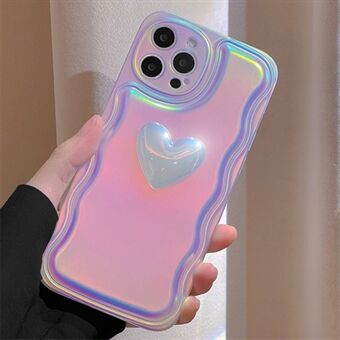 För iPhone 15 Pro-skal Slagtålig Laser Mjuk TPU-telefonfodral med 3D-hjärtmönster