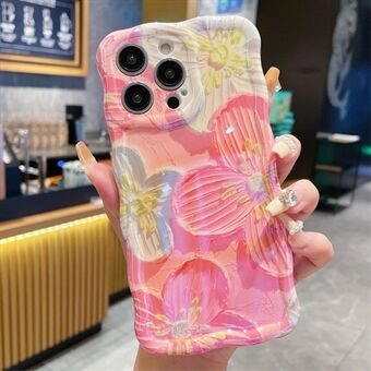 För iPhone 15 Pro TPU-skal Rosa oljemålning Blomma Vågig Kant Telefonfodral