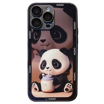 För iPhone 15 Pro Panda-mönstrat skal av härdat glas+TPU hålletui med linsfilm