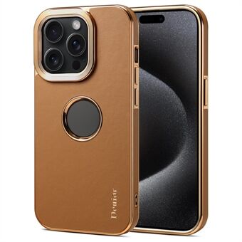 DENIOR För iPhone 15 Pro-telefonfodral Anti-drop PC+TPU+Äkta kohud Kalvtexturöverdrag