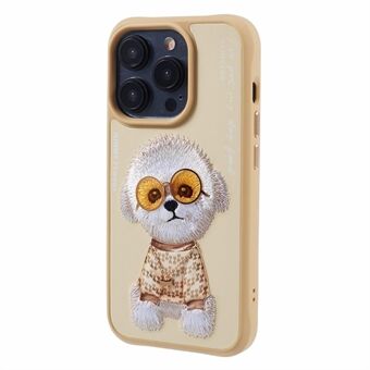 NIMMY-glasögon Pet Series för iPhone 15 Pro-fodral med broderad läderklädd PC+TPU-överdrag.