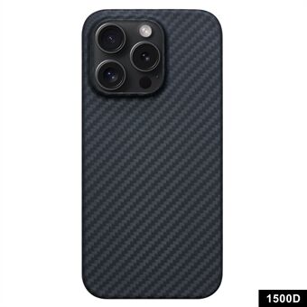 Svart telefonfodral för iPhone 15 Pro Case 1500D grovmönstrat aramidfiberfodral (stort objektivutskärning)