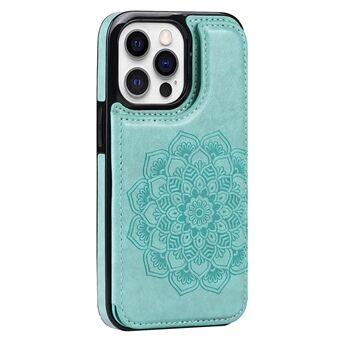 För iPhone 15 Pro Mobiltelefonfodral med tryckt Mandala-blomma i PU-läder + TPU-stötskyddande överdrag.