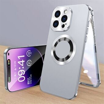 För iPhone 15 Pro Fodral Metall+Akril+Härdat Glas Telefonfodral Kompatibel med Magsafe