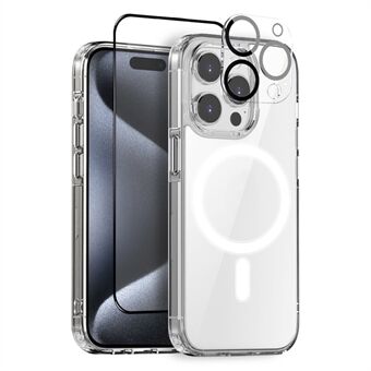 NORTHJO För iPhone 15 Pro Max Transparent Telefonfodral med Härdat Glas Skyddsfim + Lins Skydd, Kompatibel med MagSafe