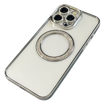 För iPhone 15 Pro Max Magnetiskt Skal med Linsskydd TPU Telefonfodral med Glittrande Strass