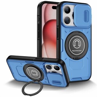 För iPhone 15 Pro Max Fodral TPU+PC Ringstativ Telefondäck med Skjutbart Linslock