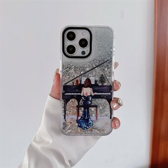 För iPhone 15 Pro Max Skal Mönstertryck Glitter Paljetter Kvicksand PC+TPU Telefonskal