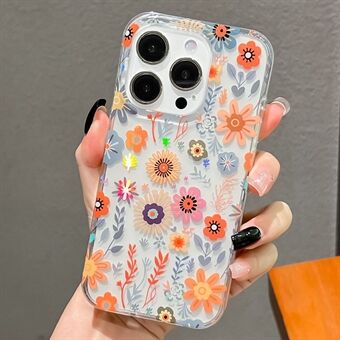 För iPhone 15 Pro Max Skal IMD Blommönster TPU+PC Skyddande Telefonfodral