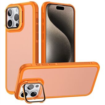 För iPhone 15 Pro Max Fodral med Linslock Ställfunktion Skin-Touch PC+TPU Telefon Baksidesskydd