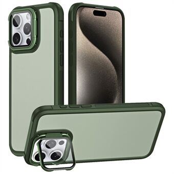 För iPhone 15 Pro Max Fodral med Linslock Stativ Hudberöring PC+TPU Telefonbaksida Fodral