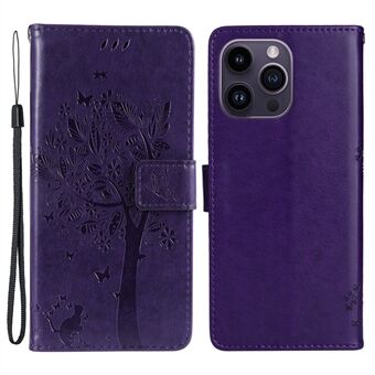 För iPhone 15 Pro Max KT Prägling Blomsterserie-3 Telefonfodral i PU-läder med ståfunktion och präglat plånboksfodral