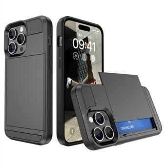 För iPhone 15 Pro Max PC+TPU Telefonfodral Skjutkortshållare Antidroppskyddet Bakfodral