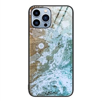 För iPhone 15 Pro Max Marmor Mönster Stötsäkert Case Härdat Glas+PC+TPU Telefonfodral