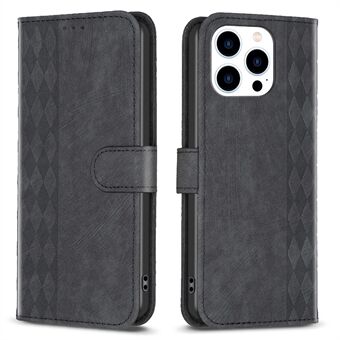 Till iPhone 15 Pro Max Rhombus Präglat PU Läderfodral Ställ Plånbok Telefonfodral