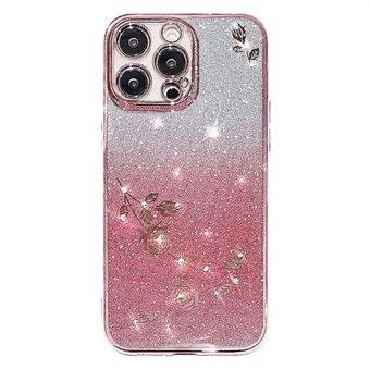 Telefonfodral för iPhone 15 Pro Max, Glitter Rhinestone Flower Gradient TPU Mobilskal.