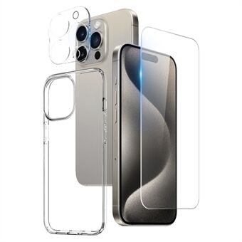 NORTHJO För iPhone 15 Pro Max-fodral 3 i 1 TPU-skal med HD-härdat glas skärmskydd / kameraobjektivfilm