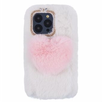 För iPhone 15 Pro Max-telefonfodral Fluffy Plush + TPU Love Heart Anti-fall