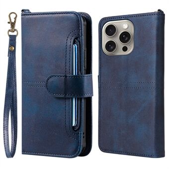 KT Leather Series-4 För iPhone 15 Pro Max Case Läderplånboksskal med avtagbart baksida