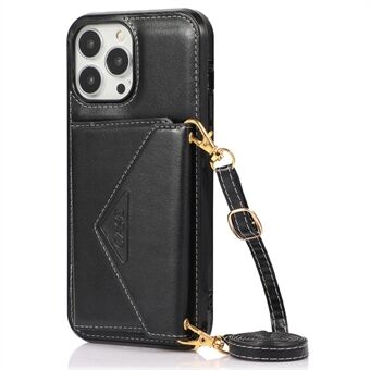 För iPhone 15 Pro Max Case Kortväska Kickstand Läder+TPU Anti-drop Korsväska Omslag