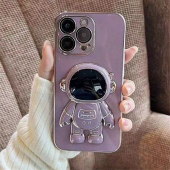 För iPhone 15 Pro Max TPU-skal Söt Astronaut Kickstand-design Elektroplätering Telefonfodral