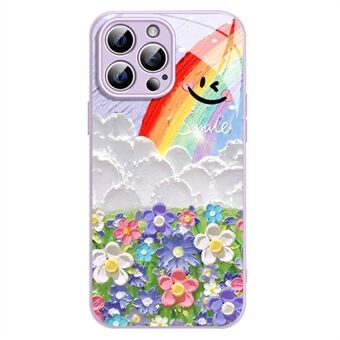 För iPhone 15 Pro Max Slim Case Smile Rainbow-mönster TPU + härdat glas bakom telefonfodral