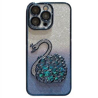 För iPhone 15 Pro Max Skal TPU Mobilskydd med Glaslinsfilm Rhinestone Quicksand Svan Design.