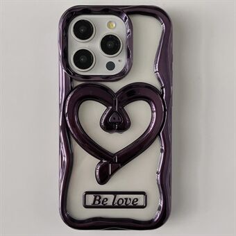 För iPhone 15 Pro Max TPU-skal med elektroplätering, genomskinligt telefonfodral med PC Love Heart-ställ.