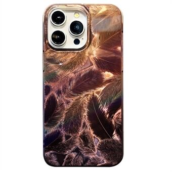 För iPhone 15 Pro Max Mobilfodral IMD Fjädermönster PC+TPU Stötsäkert Skydd