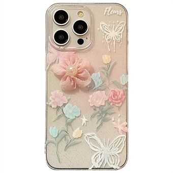 För iPhone 15 Pro Max Case 3D Blomma Dekor Glitterdesign Mjukt TPU-telefonfodral