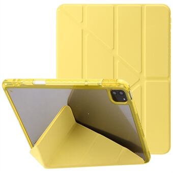 För iPad Pro 13 (2024) fodral TPU+Akryl+PU-läder Origami Ställ Genomskinligt baksida Surfplatta Fodral