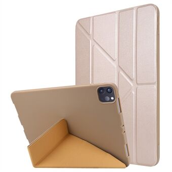 För iPad Pro 11 (2024) Fodral Origami Ställ PU Läder+Silikon Skal med Automatisk Sömnlösning/Vakna