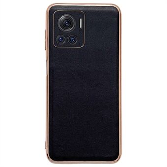 För Motorola Moto X30 Pro 5G / Edge 30 Ultra 5G Stötsäkert telefonfodral i äkta läder Elektropleringsram TPU+PC Hybridskyddsfodral