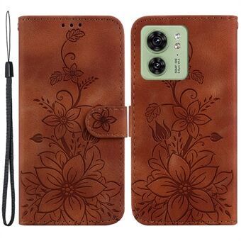 För Motorola Edge 40 5G Imprinted Lily Flower telefonfodral PU-läderfodral med Stand