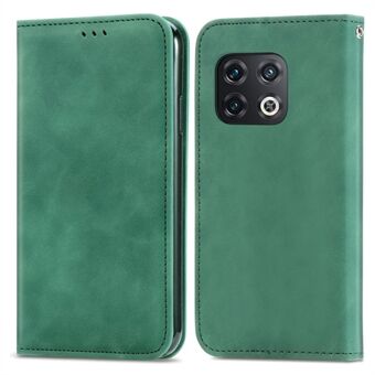 För OnePlus 10 Pro 5G Retro kortplatser Fodral Skin-Touch Feeling Läder Dold magnetisk adsorption Stötsäkert flip Stand