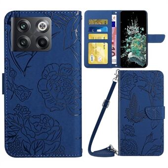 För OnePlus 10T 5G / ACE Pro 5G Skin-touch magnetiskt läder Folio Flip Cover Butterfly Flowers Imprinting Stand Plånboksfodral med axelrem