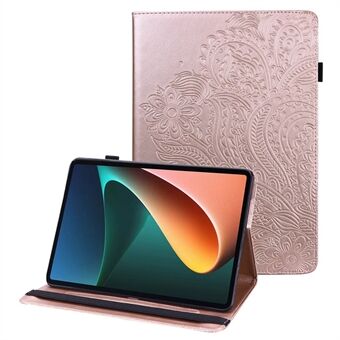 För Lenovo Tab M10 Plus (3:e gen) / Xiaoxin Pad 2022 10.6 tum Präglad blomma PU-läderplatta fodral Elastiskt band skyddande omslag med korthållare och ställ.