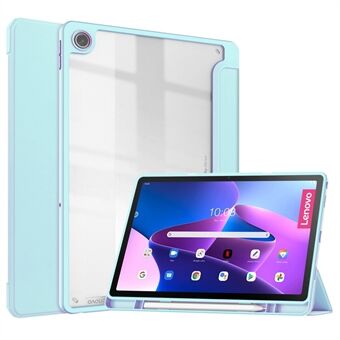 För Lenovo Tab M10 Plus (3:e gen) / Xiaoxin Pad 2022 10.6 tum Auto Sleep / Wake-funktion Slim Light Tri-fold Stå PU-läderfodral TPU + Transparent akrylbaklucka med pennhållare.