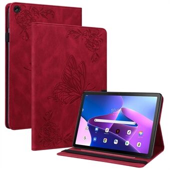 Fjärilsblomma Imprint Tablettskal för Lenovo Tab M10 (Gen 3), PU-läderställ med korthållare, skyddande fodral.