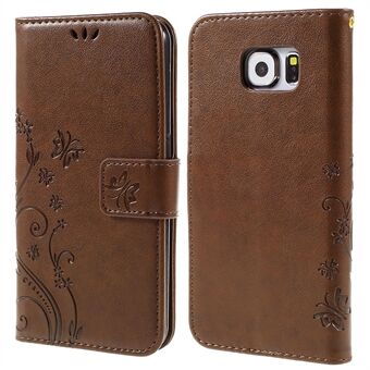 Butterfly Stand Leather Cover Protector for Samsung Galaxy S6 G920 with Handy Strap