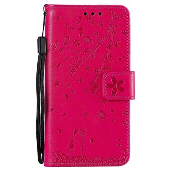 Imprint Sakura Cat Leather Wallet Stand Case för Samsung Galaxy S10