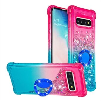 Ring Stativ Fashionabla Gradient Quicksand Tåligt TPU-telefonfodral Skal för Samsung Galaxy S10 4G